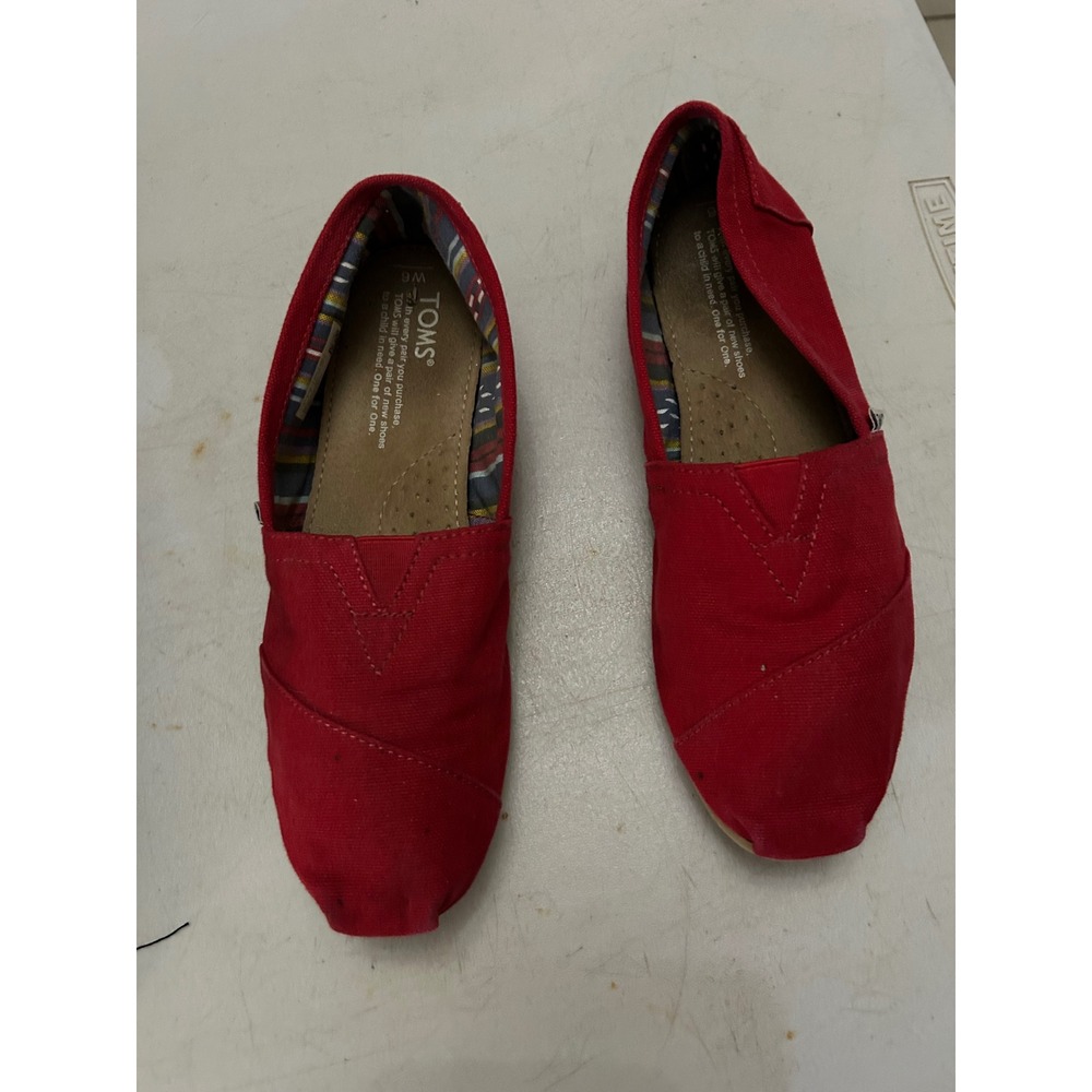 TOMS Classic Alpargata Red Canvas Slip On Loafers Womens Size 6 Flat Shoes